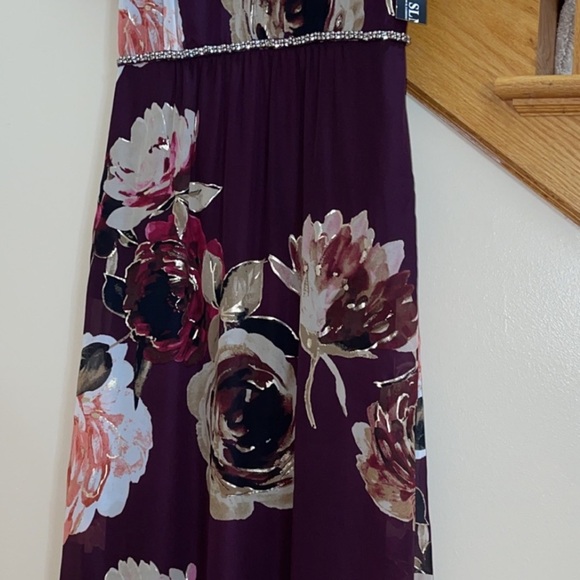 Women’s Formal Dress Sizes 8 10 16 SLNY Purple Flutter Sleeve Floral Rhinestone - Picture 7 of 9